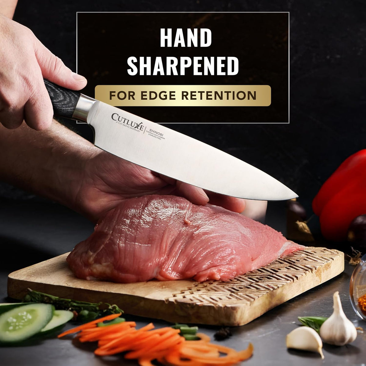 Santoku Knife, 7" Meat & Vegetable Chopping Knife – Sheath Included