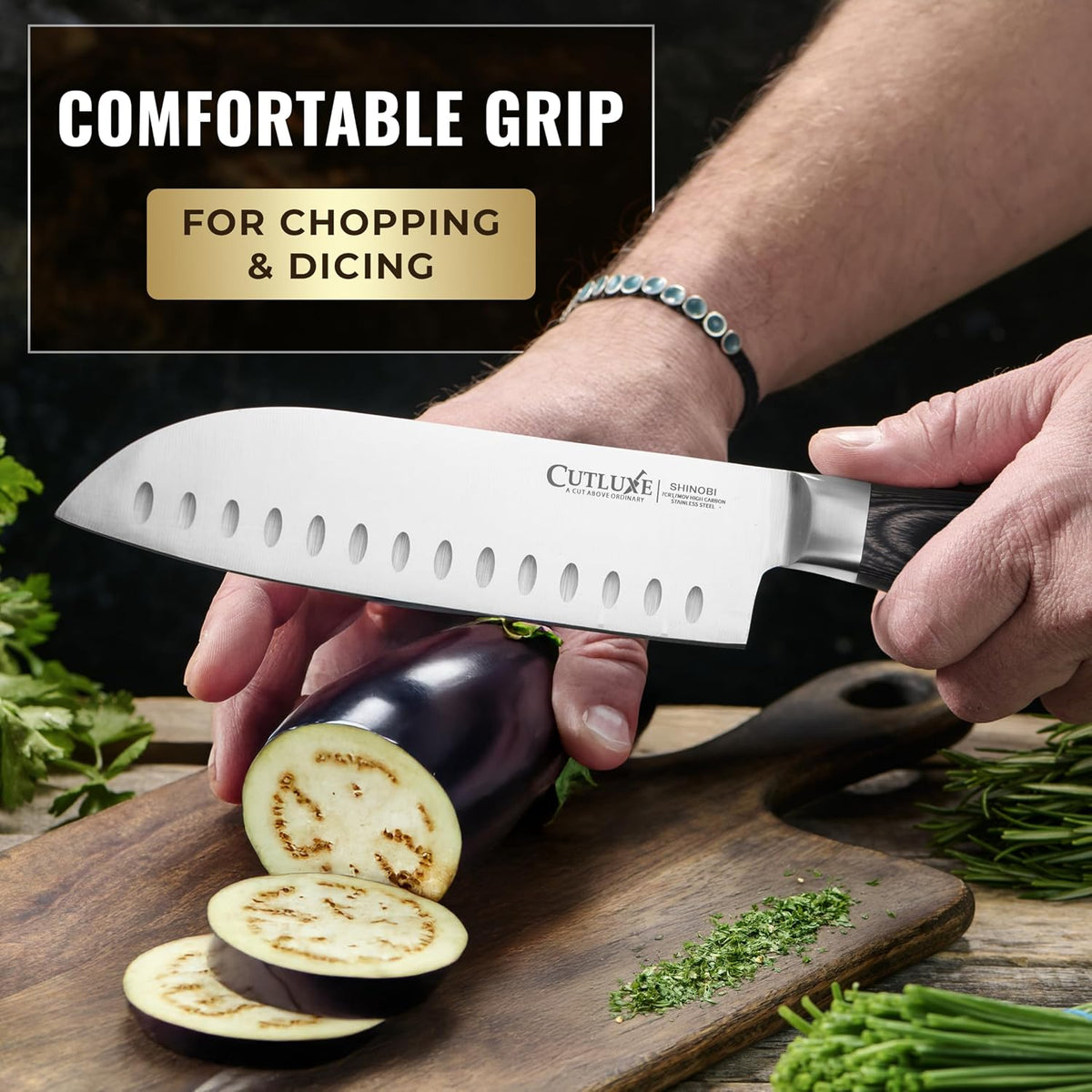 Santoku Knife, 7" Meat & Vegetable Chopping Knife – Sheath Included