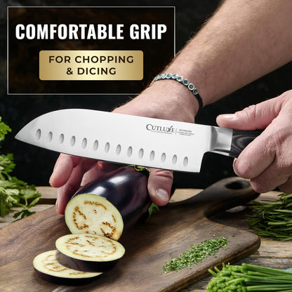 Santoku Knife, 7" Meat & Vegetable Chopping Knife – Sheath Included