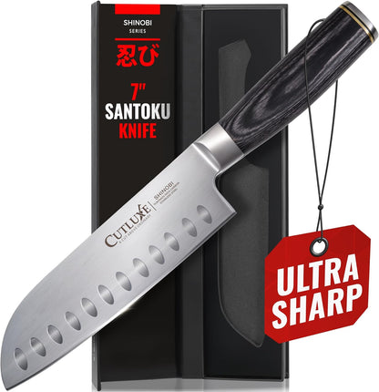 Santoku Knife, 7" Meat & Vegetable Chopping Knife – Sheath Included