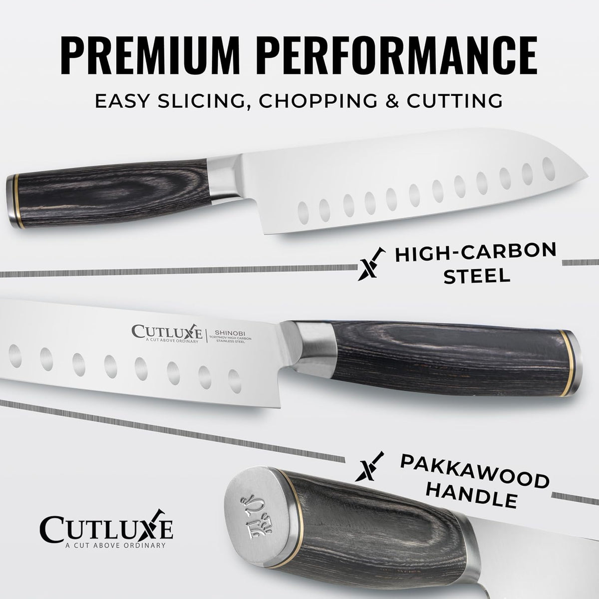 Santoku Knife, 7" Meat & Vegetable Chopping Knife – Sheath Included