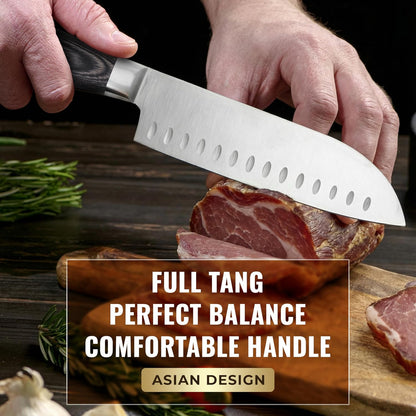 Santoku Knife, 7" Meat & Vegetable Chopping Knife – Sheath Included