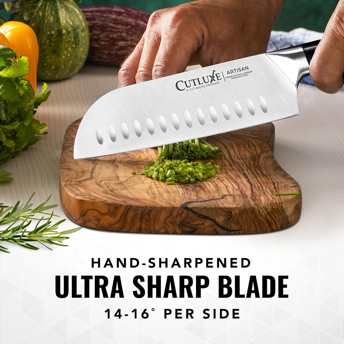 Santoku Knife, 7" Meat & Vegetable Chopping Knife – Sheath Included