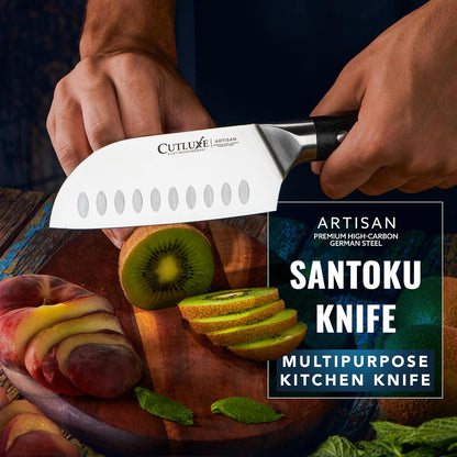 Santoku Knife, 7" Meat & Vegetable Chopping Knife – Sheath Included