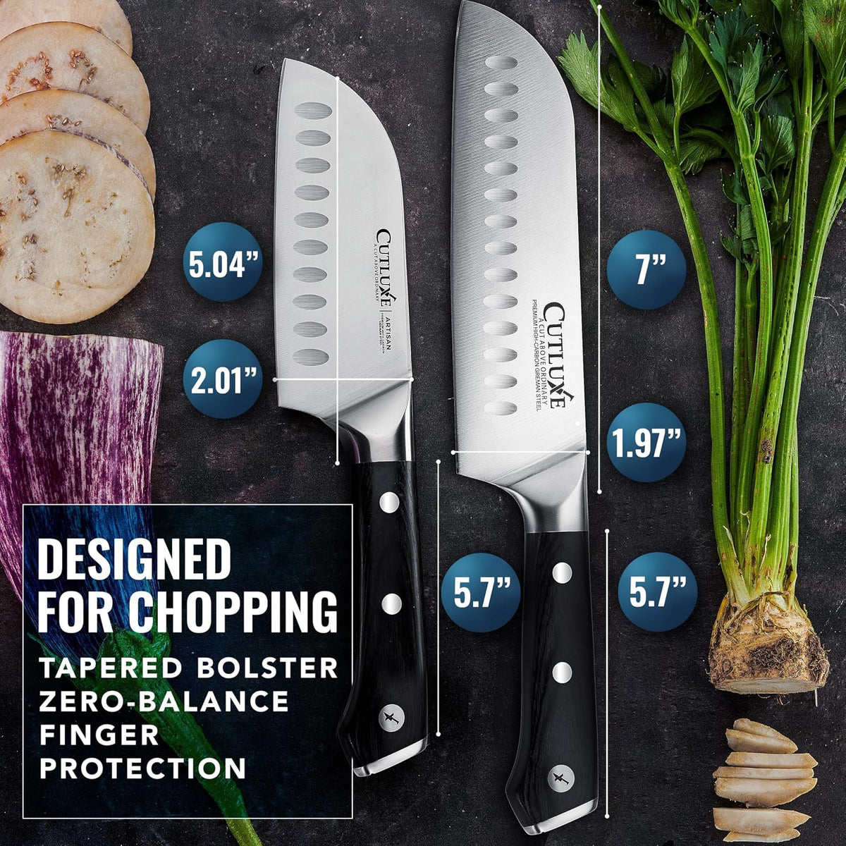 Santoku Knife, 7" Meat & Vegetable Chopping Knife – Sheath Included