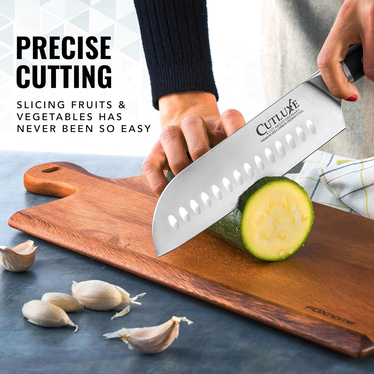 Santoku Knife, 7" Meat & Vegetable Chopping Knife – Sheath Included