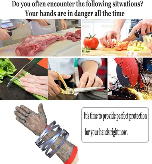 Cut Resistant Gloves Extended Arms Safety Work Stainless Steel Mesh Chainmail Gloves For Kitchen Meat Cutting