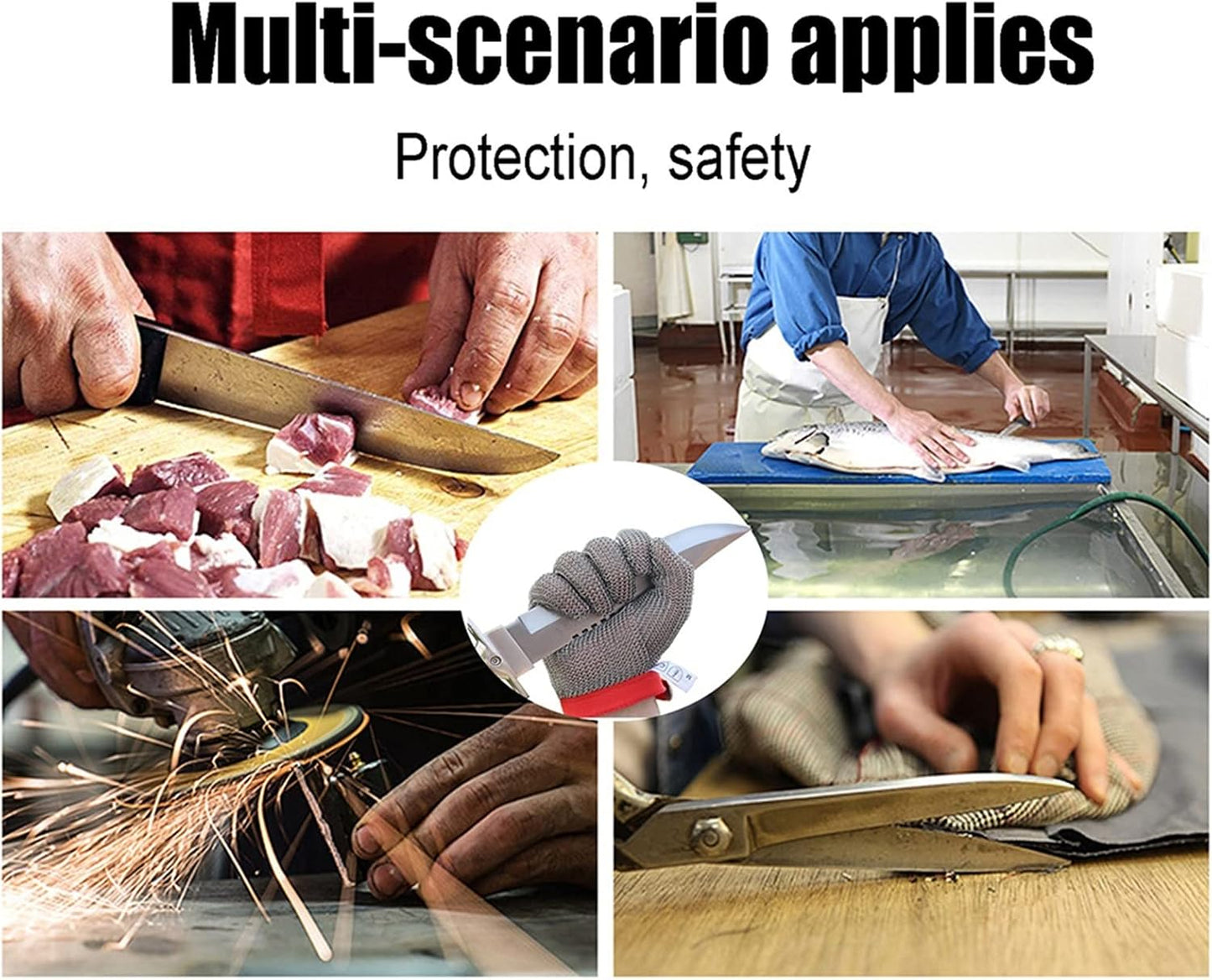 Cut Resistant Gloves Metal Stainless Steel Wire Cut-Resistant Gloves, Safety Work Gloves, Size Can Be Adjusted to Suit Left and Right Hands (Size : XL)