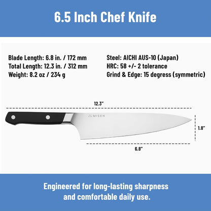 6.8" Chef Knife – High Carbon Japanese AUS-10 Stainless Steel – Hybrid German & Japanese Blade – Precision Kitchen Knife for Professionals & Home Cooks – Ultimate Cutting Performance - Black