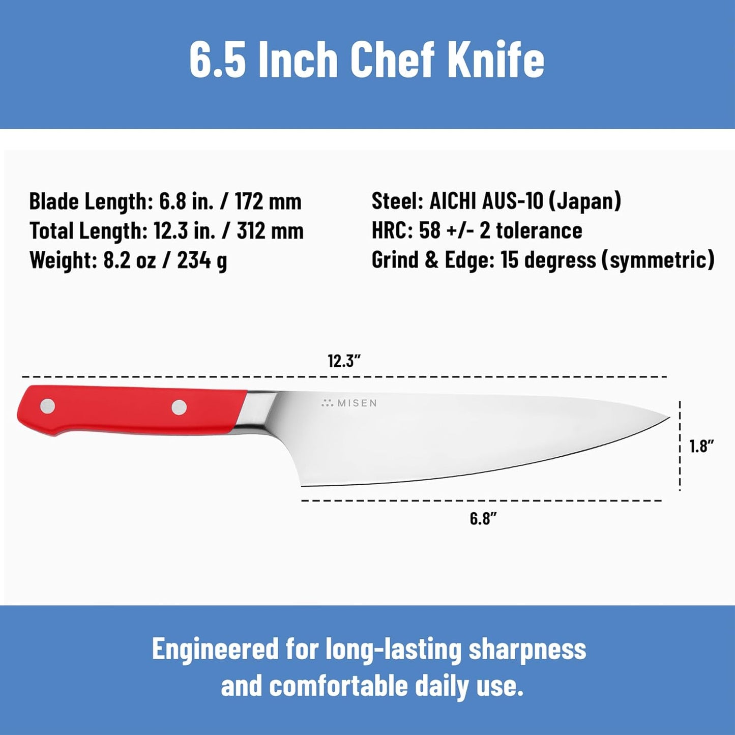 6.8" Chef Knife – High Carbon Japanese AUS-10 Stainless Steel – Hybrid German & Japanese Blade – Precision Kitchen Knife for Professionals & Home Cooks – Ultimate Cutting Performance - Black