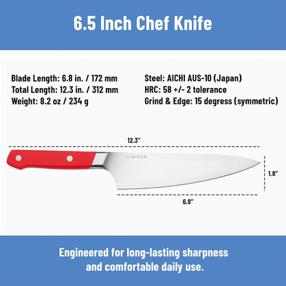 6.8" Chef Knife – High Carbon Japanese AUS-10 Stainless Steel – Hybrid German & Japanese Blade – Precision Kitchen Knife for Professionals & Home Cooks – Ultimate Cutting Performance - Black