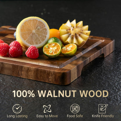 Walnut Cutting Boards for Kitchen Solid Wood End Grain 17"×13"×1" | Large Chopping Board Double Sided with Handle, Hardwood Charcuterie Butcher Block for Meal Prep & Serving with Gift Box