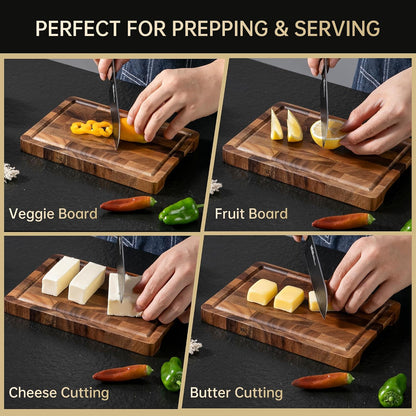 Walnut Cutting Boards for Kitchen Solid Wood End Grain 17"×13"×1" | Large Chopping Board Double Sided with Handle, Hardwood Charcuterie Butcher Block for Meal Prep & Serving with Gift Box