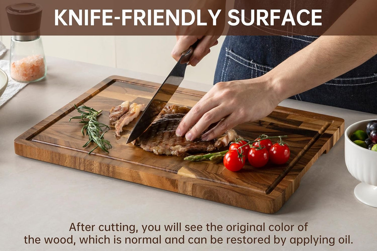 Walnut Cutting Boards for Kitchen Solid Wood End Grain 17"×13"×1" | Large Chopping Board Double Sided with Handle, Hardwood Charcuterie Butcher Block for Meal Prep & Serving with Gift Box