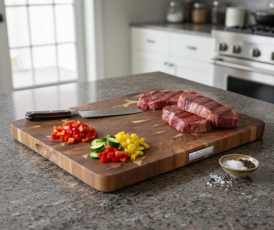 Grill End Grain Cutting Board Butcher Block – 100% Natural Acacia Wood, Non-Slip, Knife-Friendly Thick Checkered Chopping Board for Kitchen, Meat & Chef Prep – 17 x 12 x 1.4 Inches (Large)