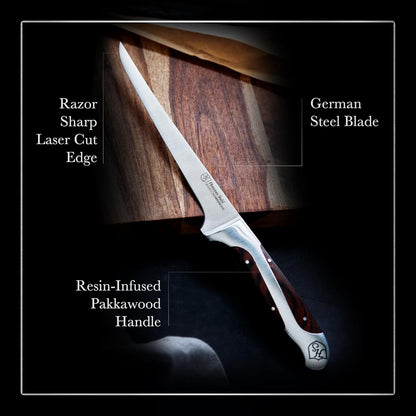 7-Inch Fillet Knife | German Forged High Carbon Steel Blade for Filleting, Boning, Trimming & Slicing | Ergonomic Quad-Tang Pakkawood Handle & Gift Box