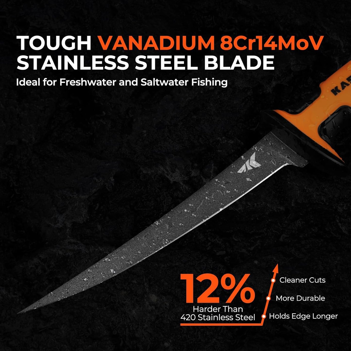Ultimate Angler 7" Fillet Knife, Fishing Knife for Men | Vanadium Stainless Steel Blade, Corrosion-resistant, Sheath with Sharpener & Line Cutter, EnduraGrip Handle