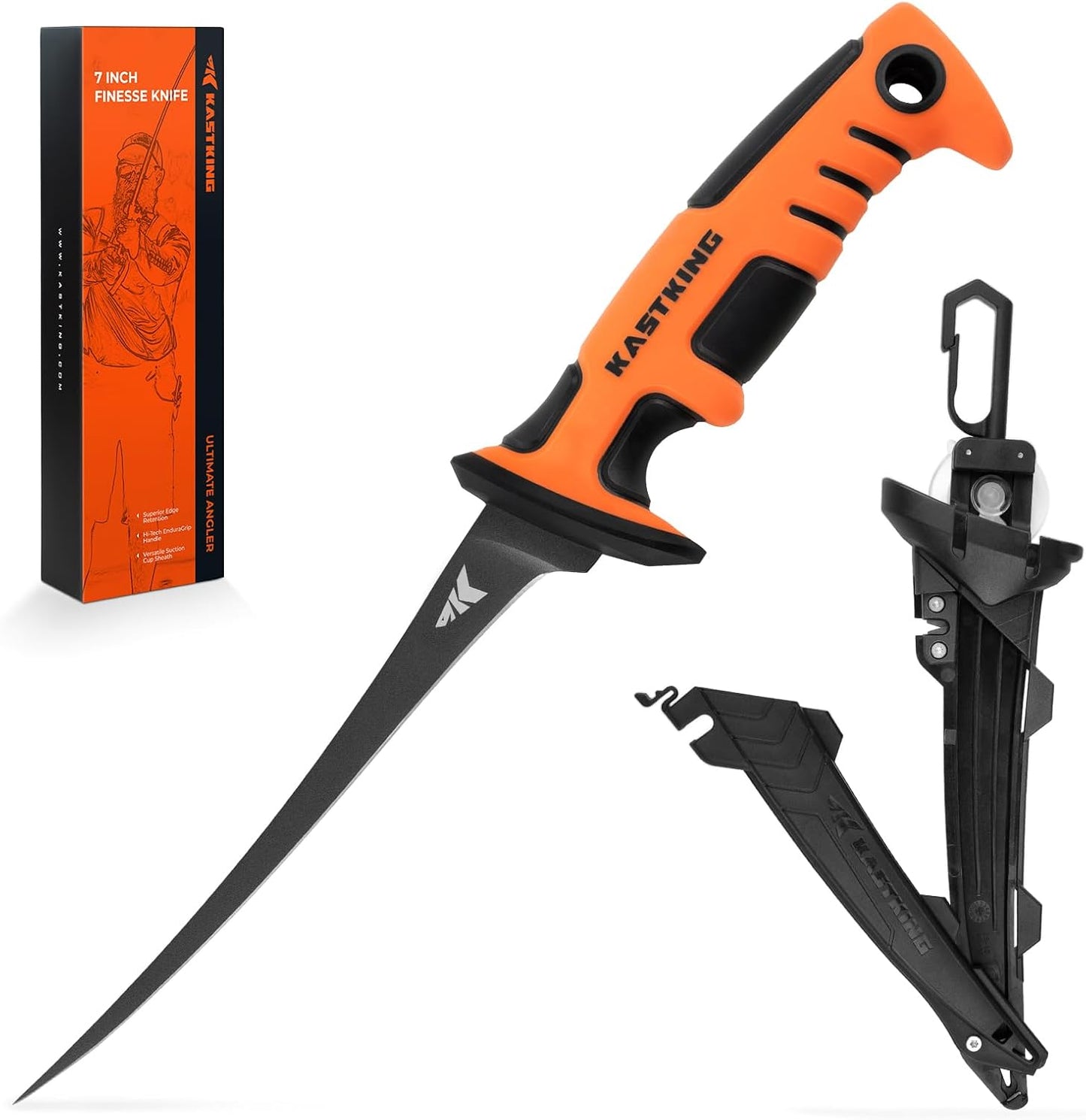 Ultimate Angler 7" Fillet Knife, Fishing Knife for Men | Vanadium Stainless Steel Blade, Corrosion-resistant, Sheath with Sharpener & Line Cutter, EnduraGrip Handle