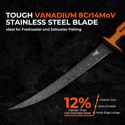 Ultimate Angler 7" Fillet Knife, Fishing Knife for Men | Vanadium Stainless Steel Blade, Corrosion-resistant, Sheath with Sharpener & Line Cutter, EnduraGrip Handle