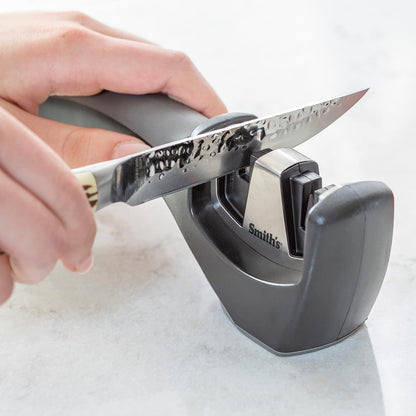 Smith’s 50032 Pull-Thru Knife Sharpener – Grey – Coarse & Fine Sharpeners – Non-Slip Rubber Base – Straight & Serrated Blades – Kitchen Knives