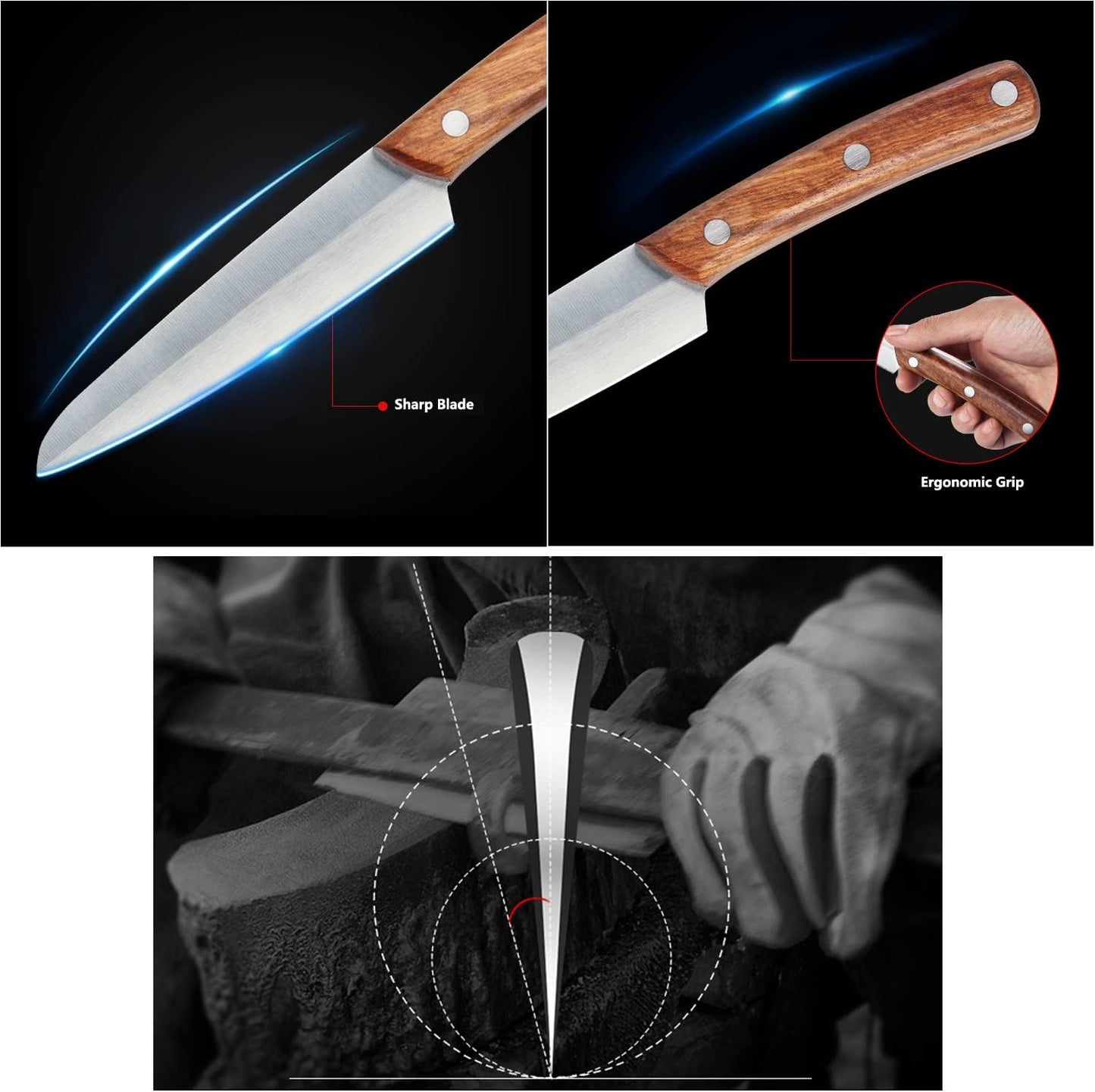 4.6-Inch Pro Paring Knife, High Carbon Stainless Steel Fruit/Vegetable Carving Knife with Wooden Ergonomic Handle (Wooden Brown), KK-PK-4IN