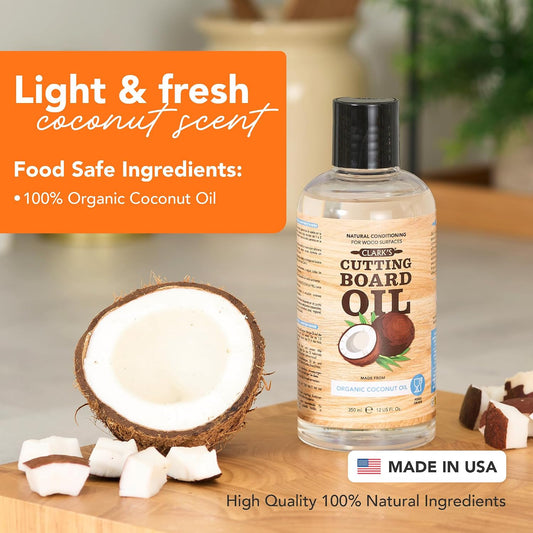 Cutting Board Oil made with Organic Coconut Oil, 12 Oz - Food Grade | Food Safe MCT Coconut Oil, Deep Wood Nourishment, Prevents Drying & Cracking, Butcher Blocks & Bowls