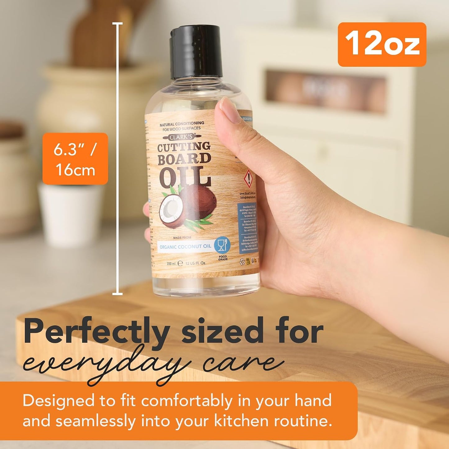 Cutting Board Oil made with Organic Coconut Oil, 12 Oz - Food Grade | Food Safe MCT Coconut Oil, Deep Wood Nourishment, Prevents Drying & Cracking, Butcher Blocks & Bowls