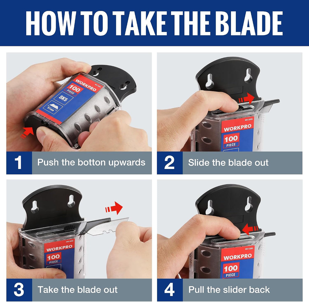 Utility Knife Blades, SK5 Steel Blades with Dispenser