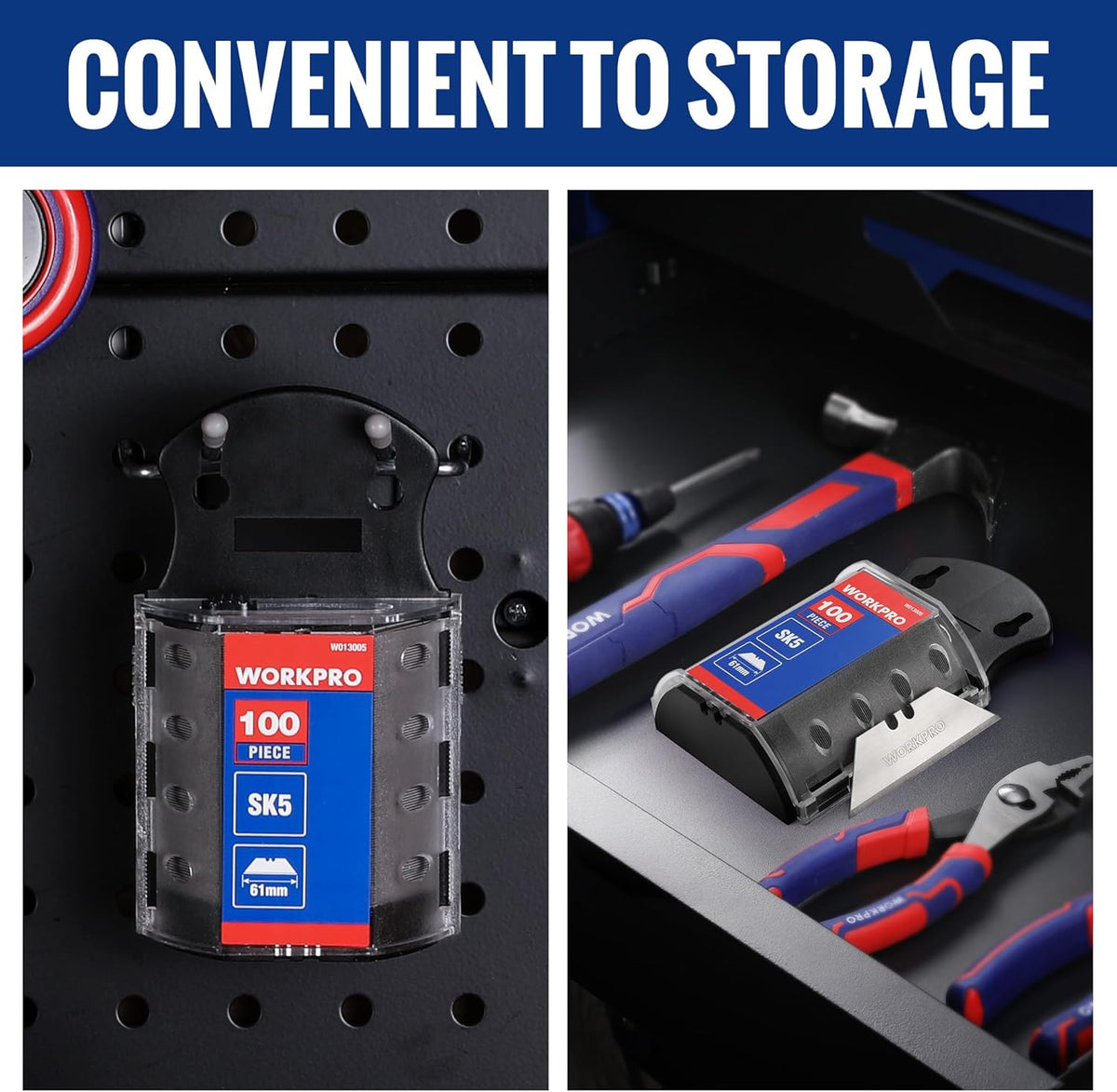 Utility Knife Blades, SK5 Steel Blades with Dispenser
