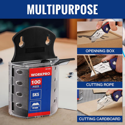 Utility Knife Blades, SK5 Steel Blades with Dispenser