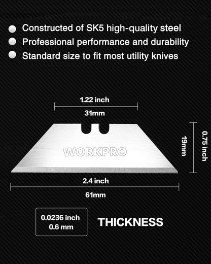 Utility Knife Blades, SK5 Steel Blades with Dispenser