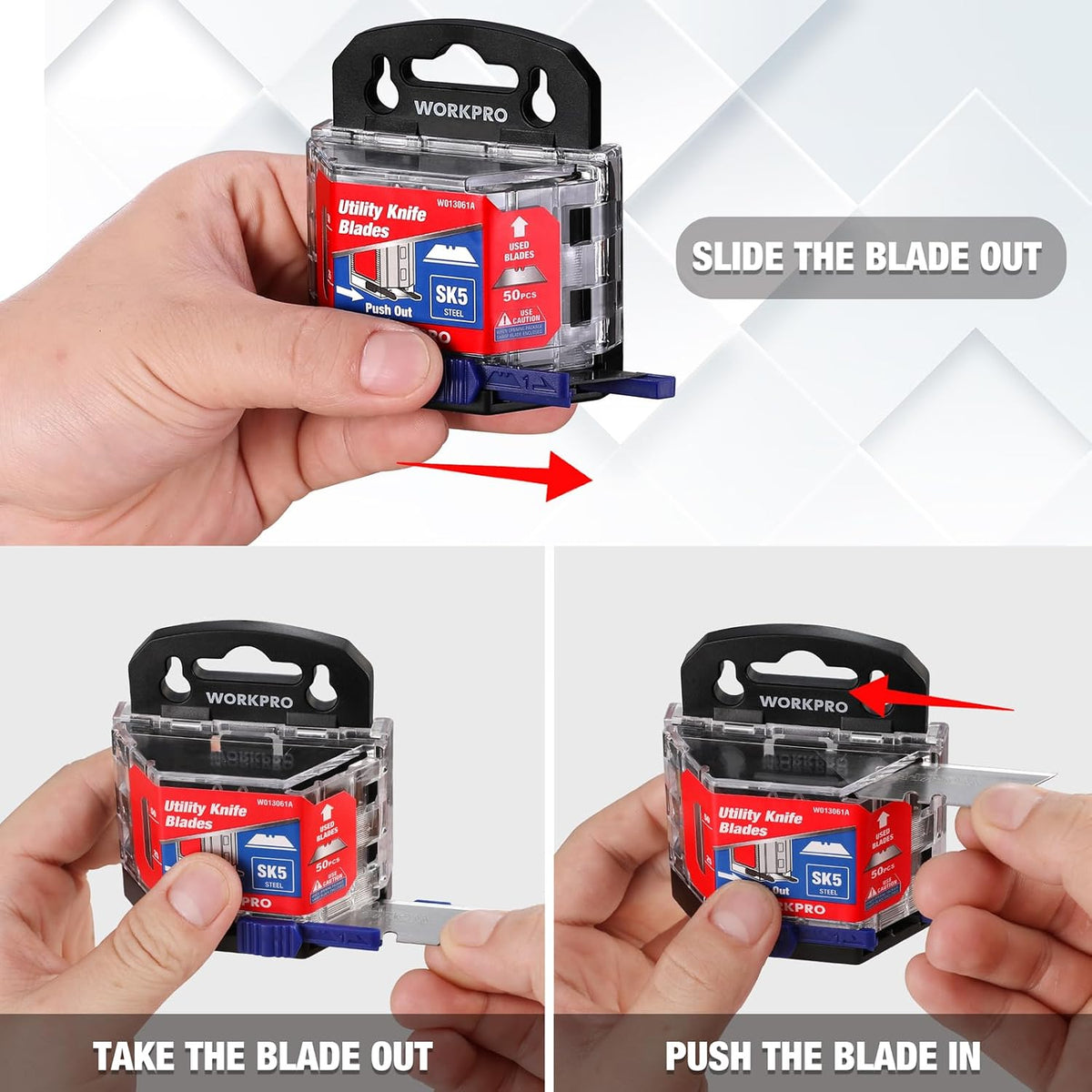 Utility Knife Blades, SK5 Steel Blades with Dispenser