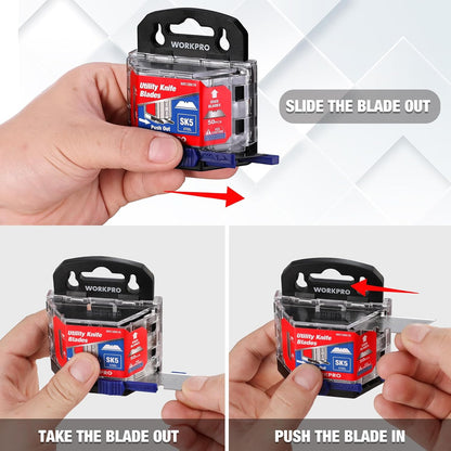 Utility Knife Blades, SK5 Steel Blades with Dispenser