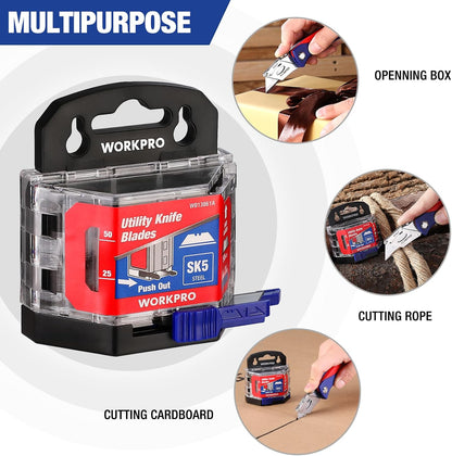 Utility Knife Blades, SK5 Steel Blades with Dispenser