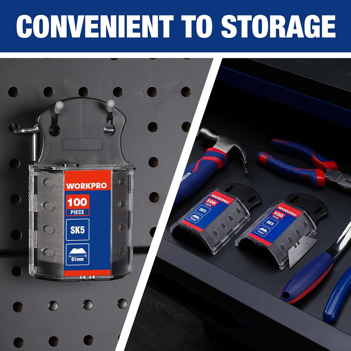 Utility Knife Blades, SK5 Steel Blades with Dispenser