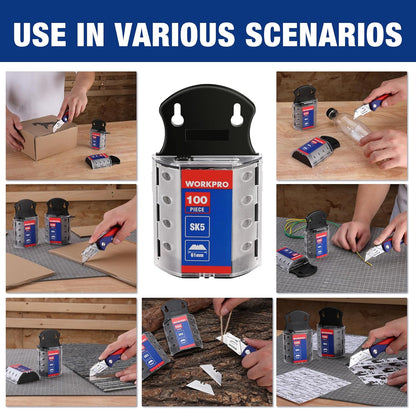 Utility Knife Blades, SK5 Steel Blades with Dispenser