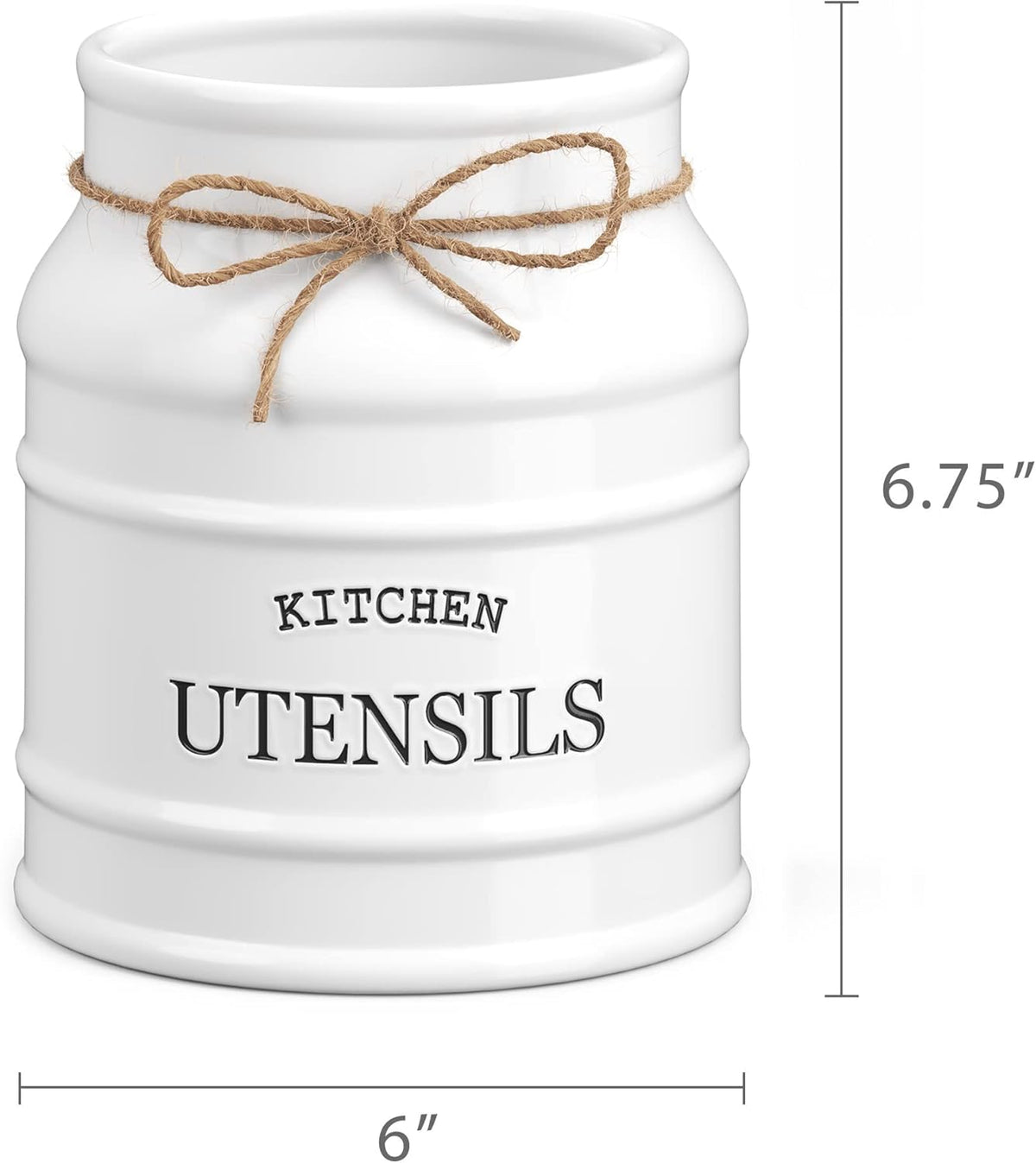 Ceramic Kitchen Utensil Holder Countertop 6.75″ (Taupe) | Large Rustic Kitchen Utensil Crock Counter Organizer for Cooking Tools, Spatulas, and Gadgets; Spatula Caddy; Farmhouse Decor