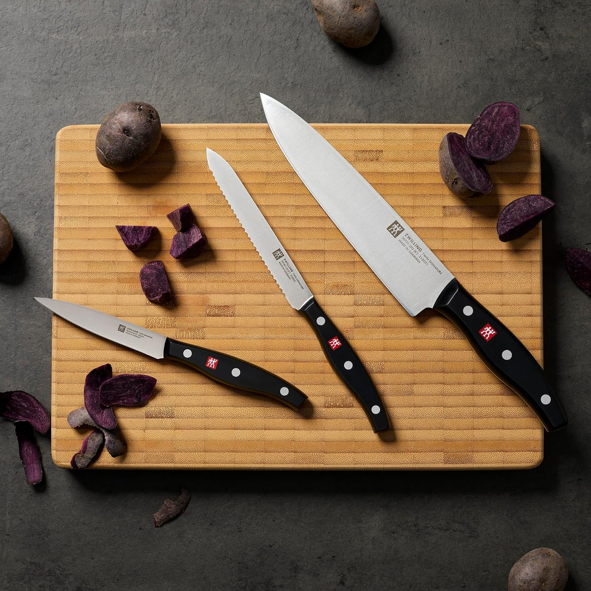 Twin Signature 3-Pc Knife Set Made in Germany | Ultra Sharp Blades Made with Special Formula Friodur Ice Hardened Steel for Durability. Dishwasher Safe and Comfortable Grip.