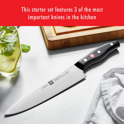 Twin Signature 3-Pc Knife Set Made in Germany | Ultra Sharp Blades Made with Special Formula Friodur Ice Hardened Steel for Durability. Dishwasher Safe and Comfortable Grip.