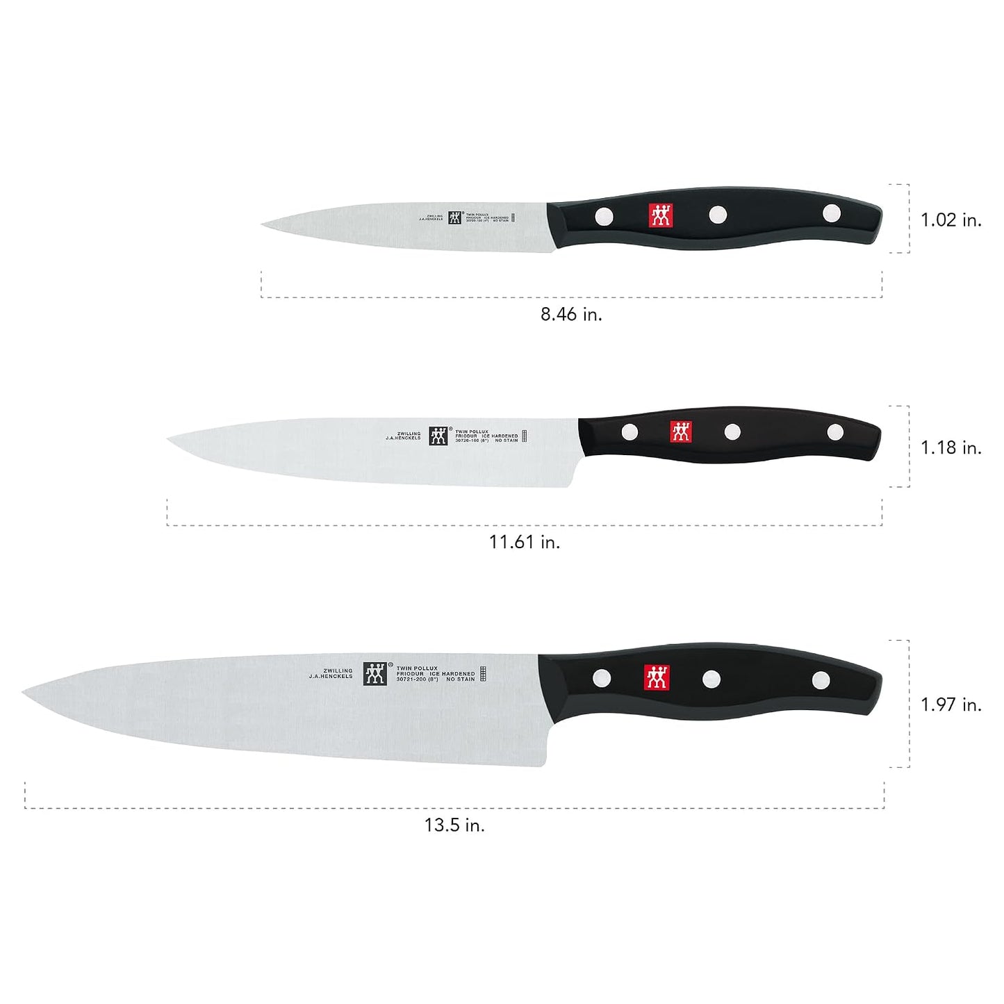 Twin Signature 3-Pc Knife Set Made in Germany | Ultra Sharp Blades Made with Special Formula Friodur Ice Hardened Steel for Durability. Dishwasher Safe and Comfortable Grip.