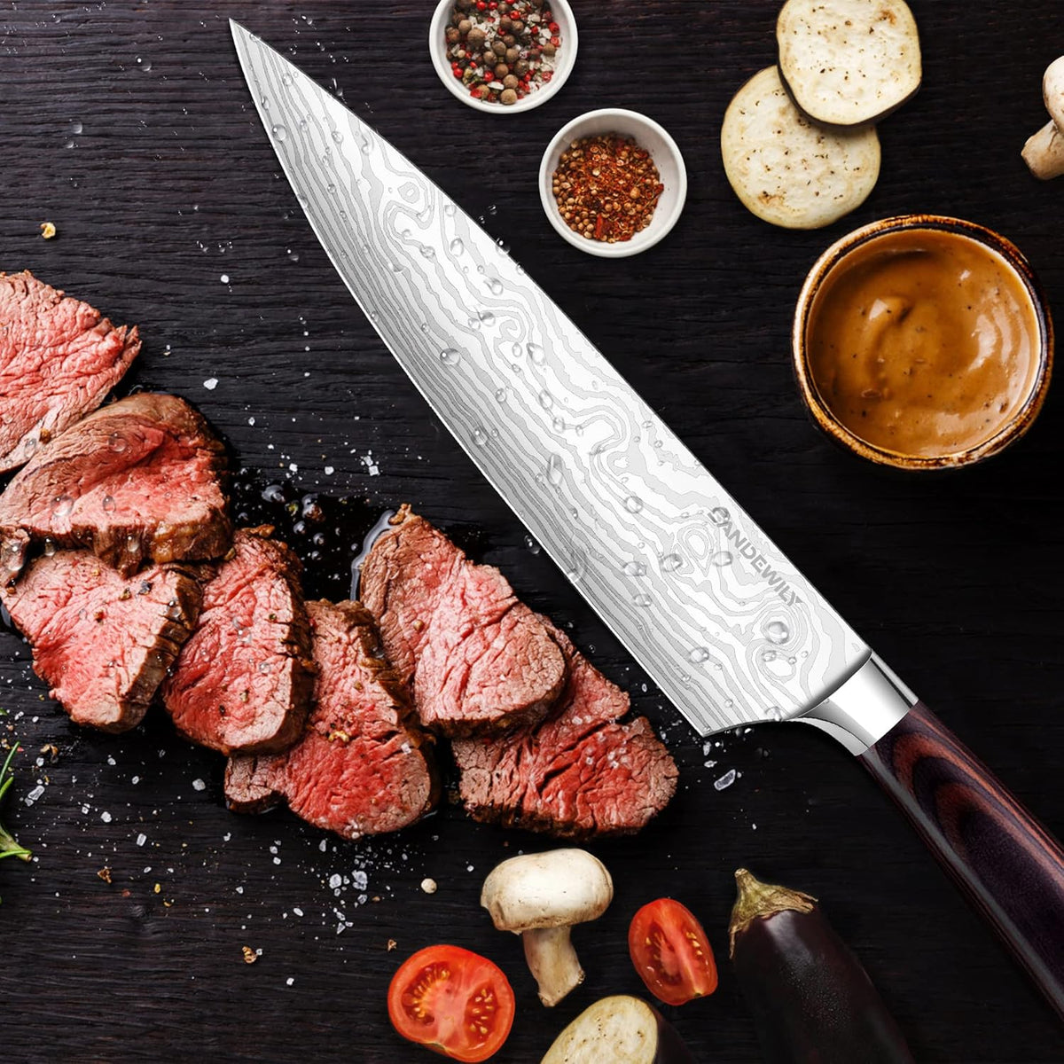 Professional Kitchen Knives High Carbon Stainless Steel Chef Knife Set,3PCS Ultra Sharp Japanese Knife with Sheath,Ergonomic Pakkawood Handle Elegant Gift Box for Home or Restaurant