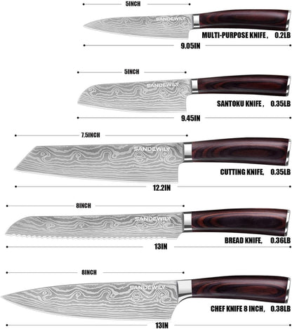 Professional Kitchen Knives High Carbon Stainless Steel Chef Knife Set,3PCS Ultra Sharp Japanese Knife with Sheath,Ergonomic Pakkawood Handle Elegant Gift Box for Home or Restaurant