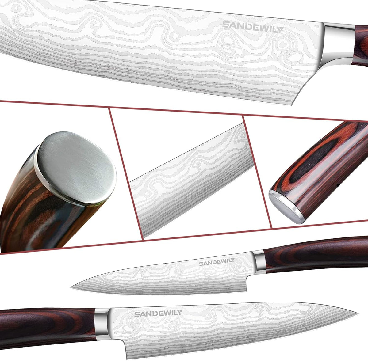 Professional Kitchen Knives High Carbon Stainless Steel Chef Knife Set,3PCS Ultra Sharp Japanese Knife with Sheath,Ergonomic Pakkawood Handle Elegant Gift Box for Home or Restaurant