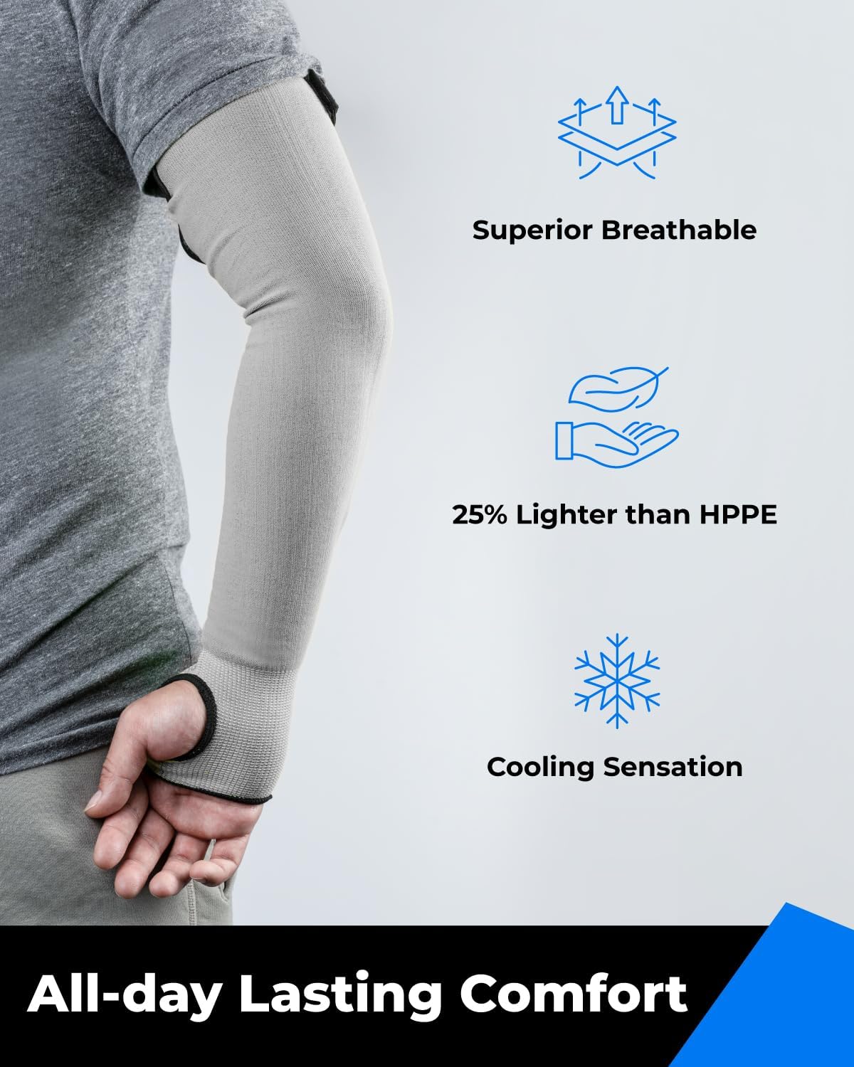 Ultra-Comfort Metal Q Cut Resistant Arm Sleeves | Metal Q Cut Resistant, Fiberglass-Free, Hypoallergenic, Cooling Breathable, Stretch One Size, Gardening & Pet Care