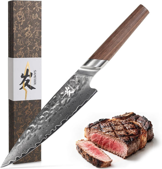 Chef Knife,8 Inch Professional Sharp Hammered Damascus Knife,High Carbon Stainless Steel Kitchen Gyuto knife,Ergonomic Black Walnut Handle with Premium Gift Box