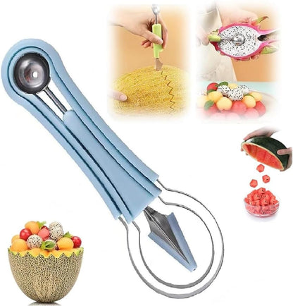 4 In 1 Stainless Steel Fruit Carving Tools Set, Melon Baller Scoop Set,watermelon scooper fruit scooper and baller, fruit carving tools,Perfect Tools for Making Fruit Shapes (Blue)