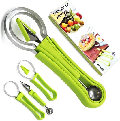 4 In 1 Stainless Steel Fruit Carving Tools Set, Melon Baller Scoop Set,watermelon scooper fruit scooper and baller, fruit carving tools,Perfect Tools for Making Fruit Shapes (Blue)