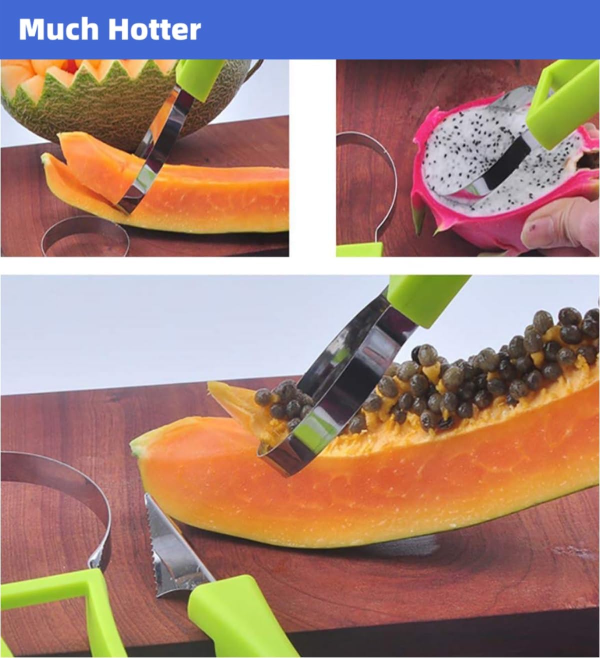 4 In 1 Stainless Steel Fruit Carving Tools Set, Melon Baller Scoop Set,watermelon scooper fruit scooper and baller, fruit carving tools,Perfect Tools for Making Fruit Shapes (Blue)