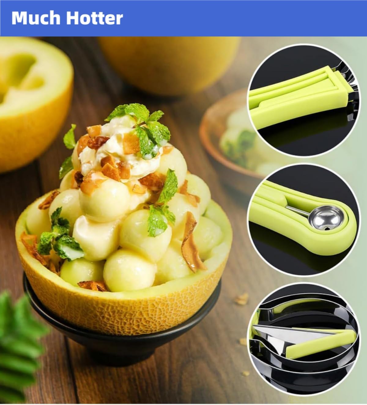 4 In 1 Stainless Steel Fruit Carving Tools Set, Melon Baller Scoop Set,watermelon scooper fruit scooper and baller, fruit carving tools,Perfect Tools for Making Fruit Shapes (Blue)