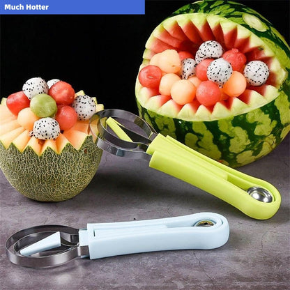 4 In 1 Stainless Steel Fruit Carving Tools Set, Melon Baller Scoop Set,watermelon scooper fruit scooper and baller, fruit carving tools,Perfect Tools for Making Fruit Shapes (Blue)